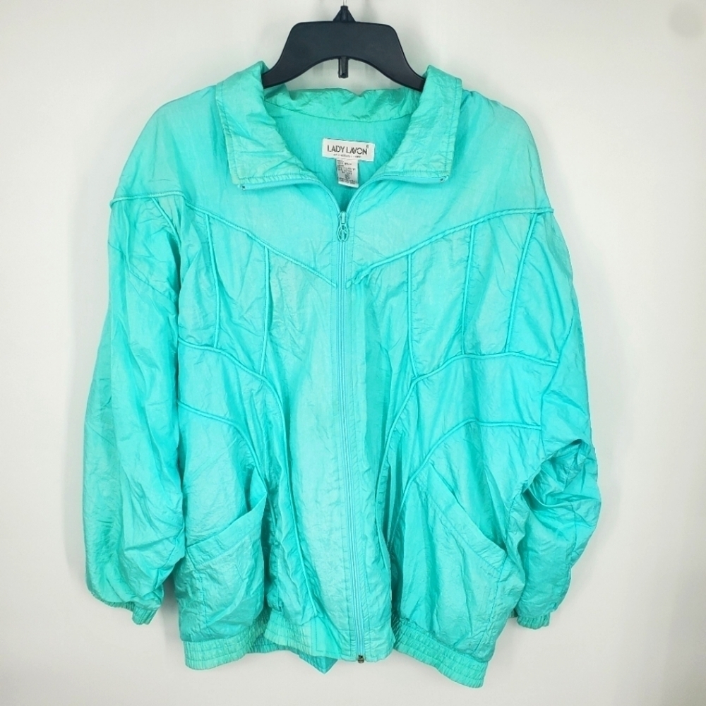 Lady Lavon 80s Windbreaker Vintage Blue Jacket Women's 1X